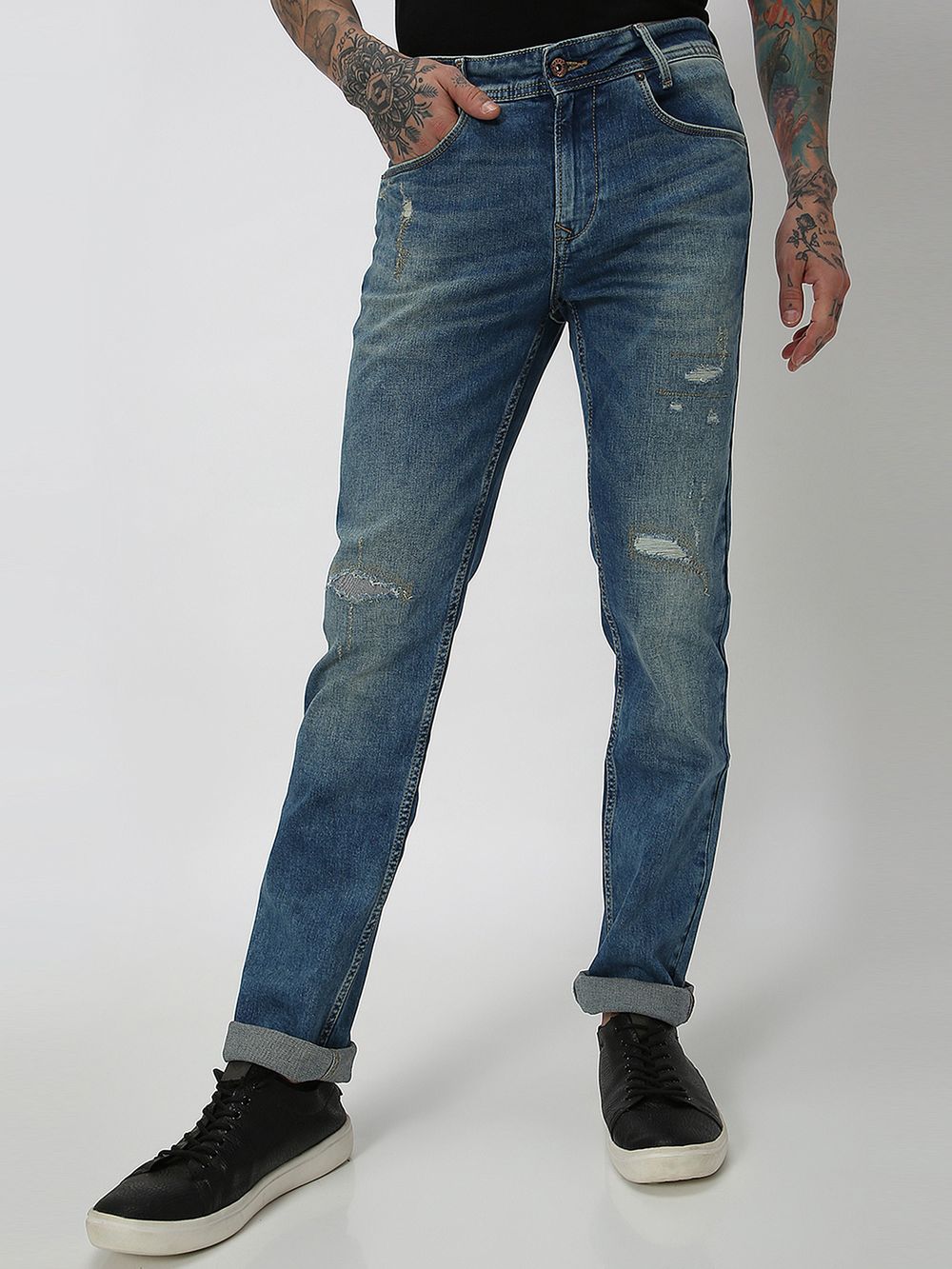 Tintedsuper Slim Fit Distressed Stretch Jeans