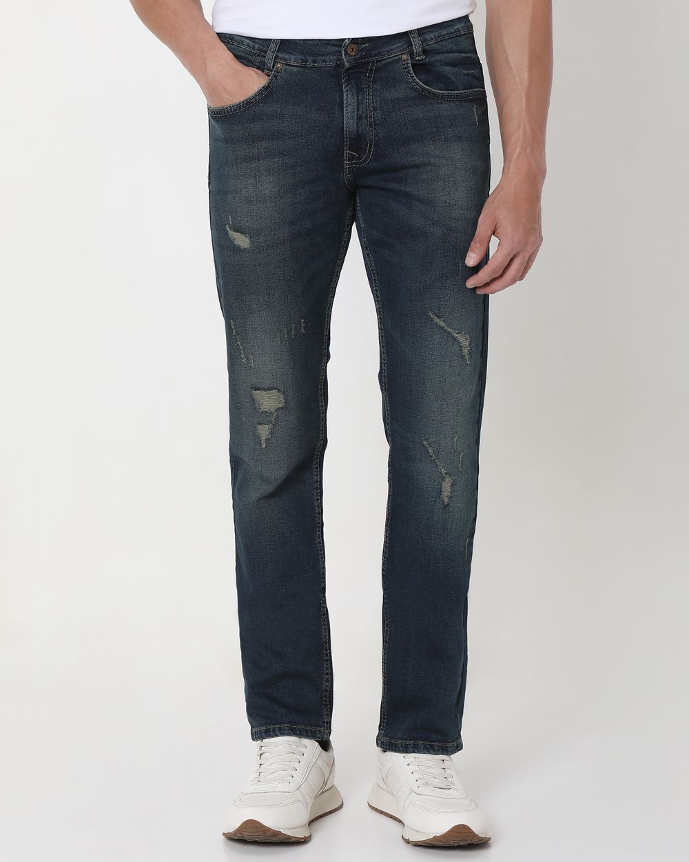 Tinted Super Slim Fit Distressed Stretch Jeans