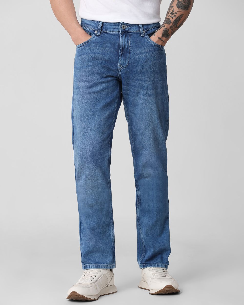 Mid Blue Straight Fit Originals Stretch Jeans