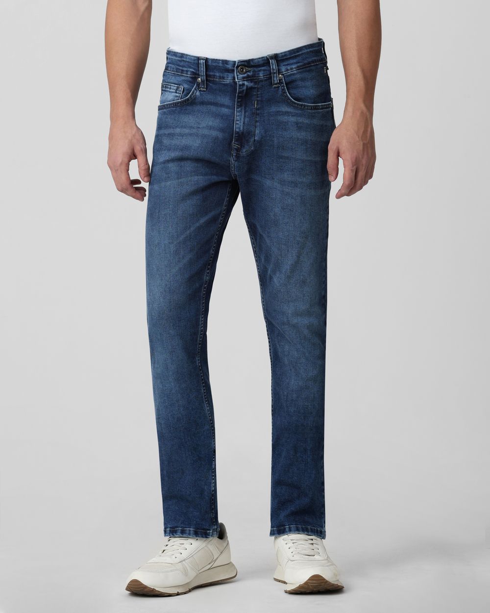 Mid Blue Relaxed Straight Fit Originals Stretch Jeans