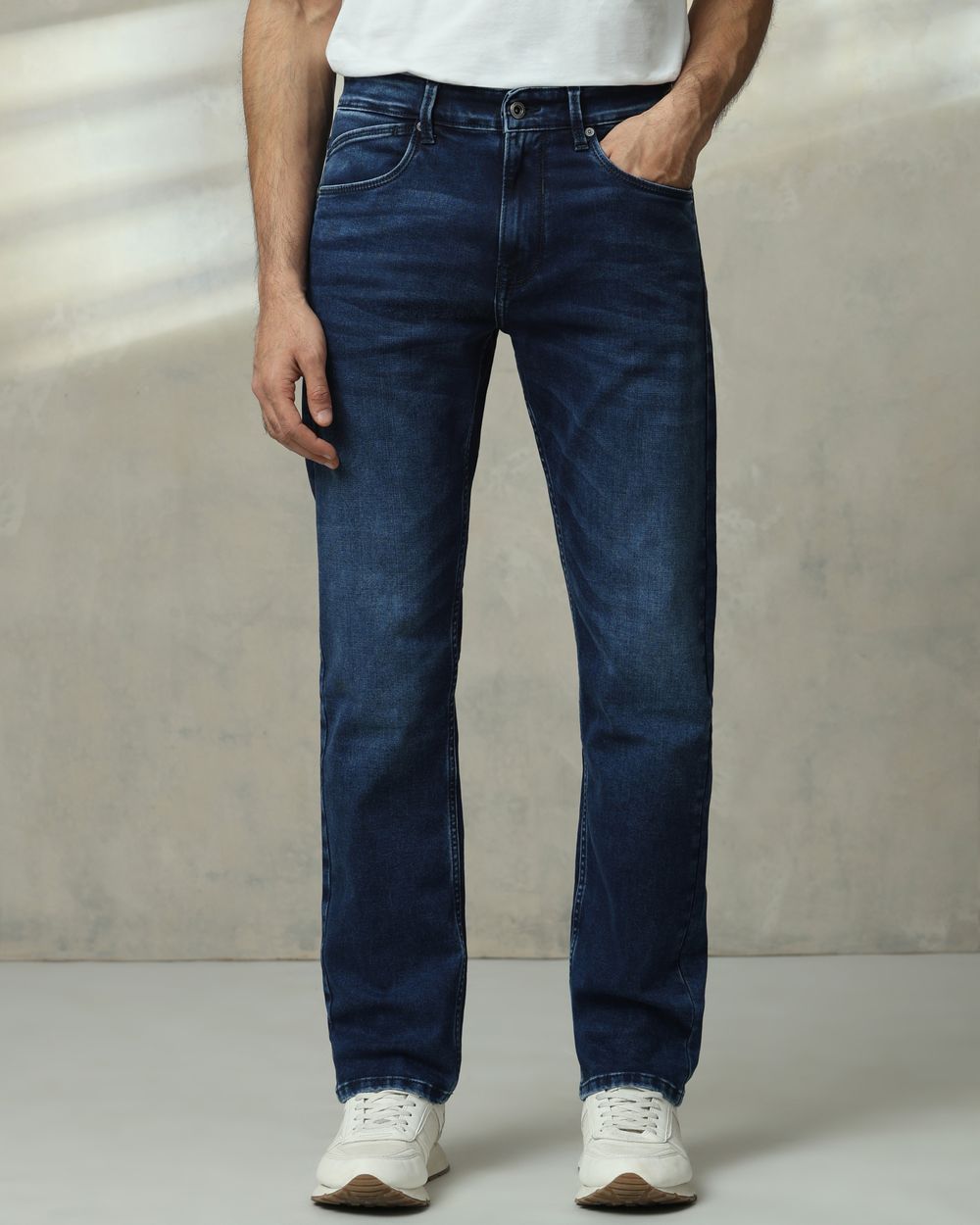 Dark Indigo Blue Relaxed Straight Fit Jeans