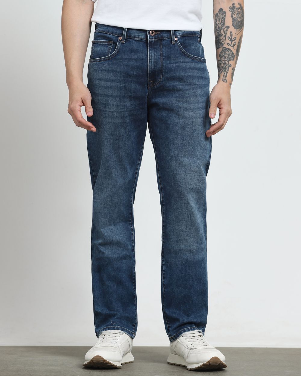 Dark Indigo Blue Relaxed Straight Fit Jeans