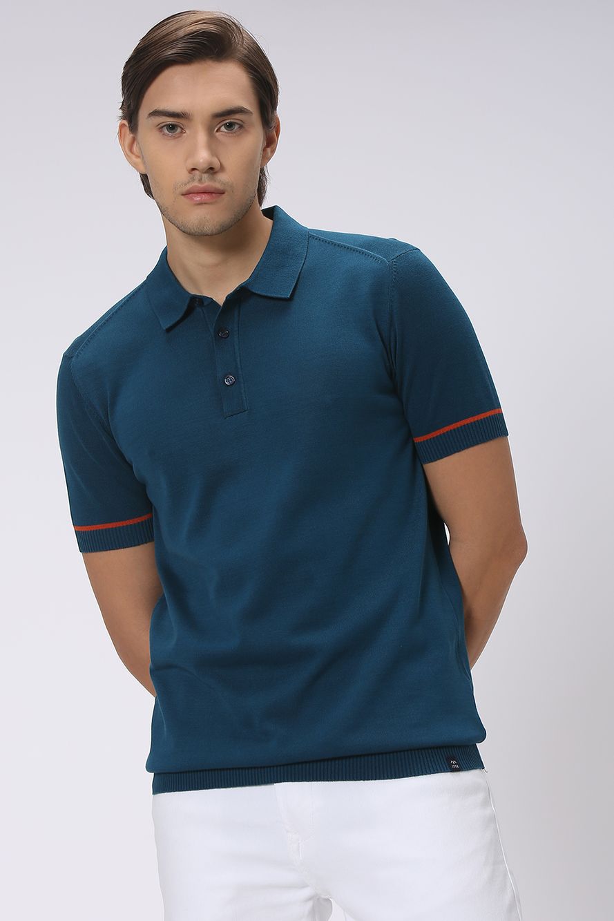 Teal Solid Flatknit Polo