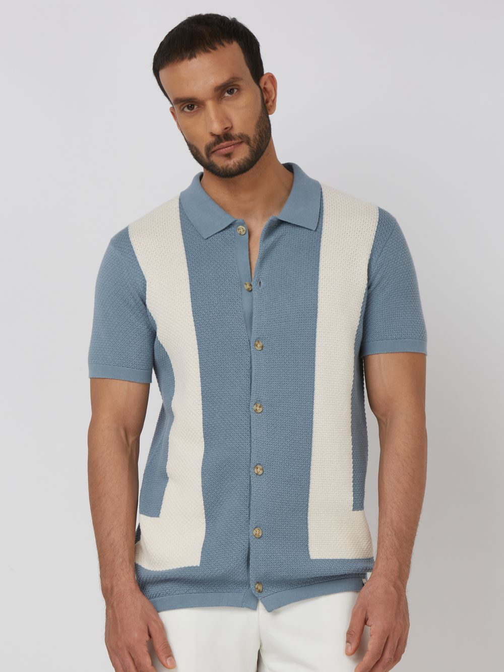 Blue Grey Flatknit Slim Fit Polo T-Shirt