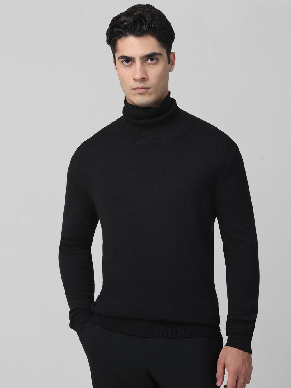 Black Turtle Neck Plain Slim Fit Sweater