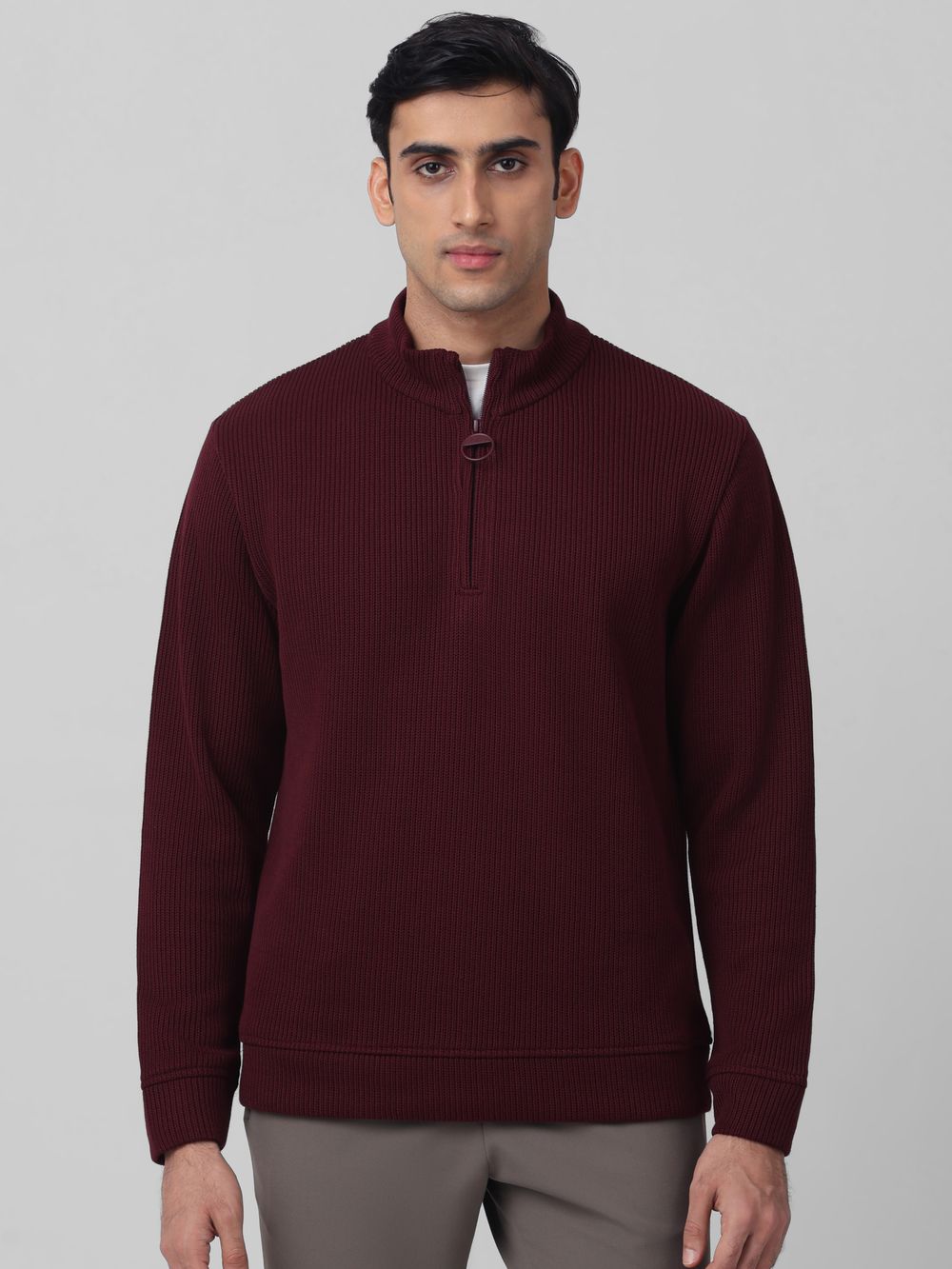 Funnel Neck Plain Slim Fit Sweater