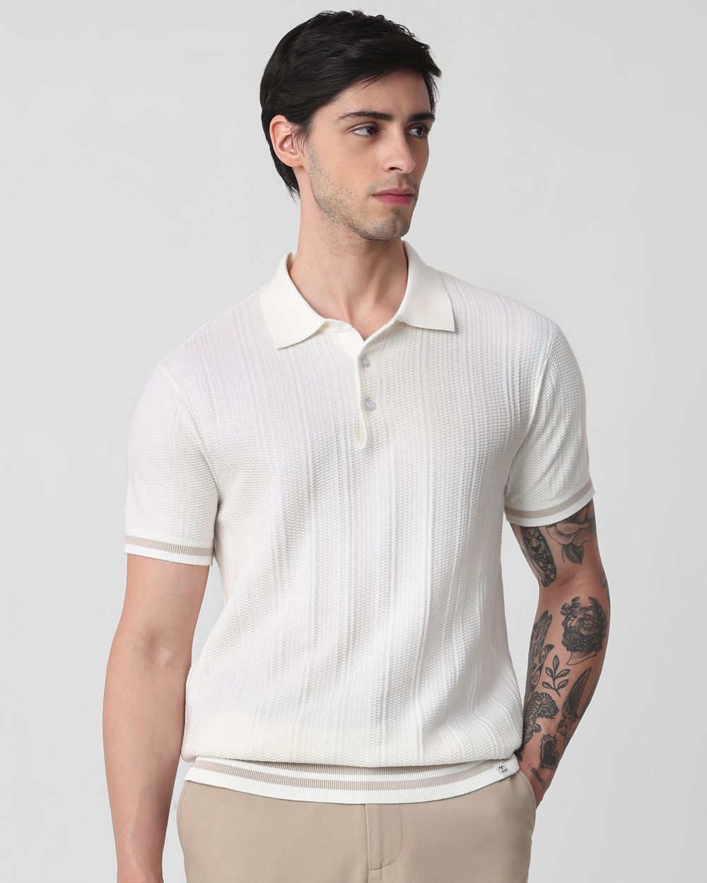 White Flatknit Slim Fit Polo