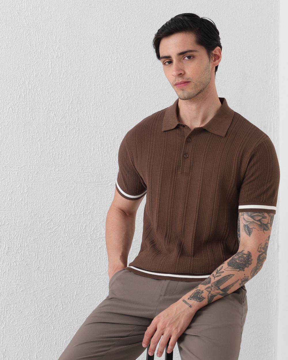 Khaki Flatknit Slim Fit Polo