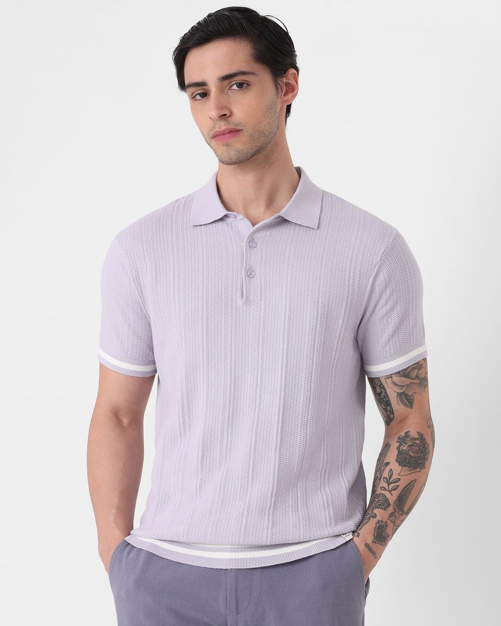 Lilac Flatknit Slim Fit Polo