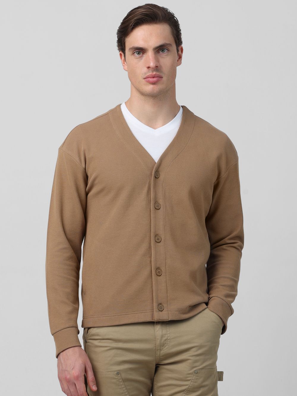 Textured Cardigan Slim Fit Jaquard Sweater