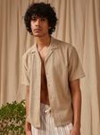 Light Khaki Embroidered Plain Loose Fit Casual Shirt