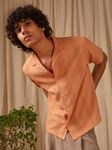 Peach Embroidered Plain Loose Fit Casual Shirt