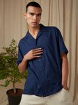 Navy Jacquard Plain Loose Fit Casual Shirt