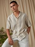 Light Olive Stripe Loose Fit Casual Shirt