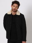 Black Quilted Sherpa Collar Jacket