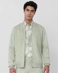 Light Olive Suede Bomber Slim Fit Jacket