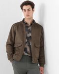 Olive Suede Bomber Slim Fit Jacket