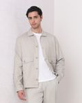 Grey Solid Button Down Relaxed Fit Jacket