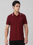 Maroon Textured Plain Half Sleeve Casual T-Shirt