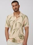 Beige Leaf Print Slim Fit Polo