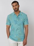 Teal Paisley Print Slim Fit Slub Pique Polo