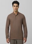 Beige Textured Plain Full Sleeve Casual T-Shirt