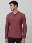 Pink Textured Plain Full Sleeve Casual T-Shirt