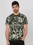 Olive Abstract Print Slim Fit Jersey T-Shirt