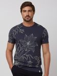 Navy Floral Print Slim Fit T-Shirt