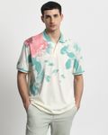Turquoise Abstract Print Regular Fit T-Shirt