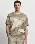 Beige Abstract Print Slim Fit T-Shirt