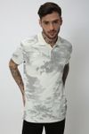 White & Light Grey Abstract Print Knnitted Pique Polo T-Shirt