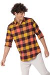 Yellow & Maroon Madras Check Slim Fit Casual Shirt