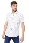 White & Black Grid Check Slim Fit Casual Shirt
