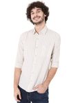 Beige & White Cotton Linen Stripe Slim Fit Casual Shirt