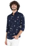 Navy & Multi Floral Print Lightweight Slim Fit Casual Shirt