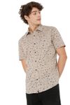 Light Khaki & Off White Abstract Print Slim Fit Casual Shirt