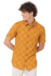 Mustard Checkerboard Print Slim Fit Casual Shirt