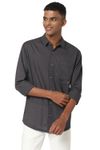 Grey Textured Dobby Slim Fit Casual Shirt