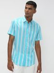 Turquoise & White Stripe Slim Fit Casual Shirt