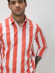 Orange & White Awning Stripe Slim Fit Casual Shirt