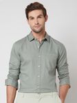 Light Olive Cotton Linen Plain Slim Fit Casual Shirt
