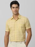 Yellow Windowpane Check Slim Fit Casual Shirt