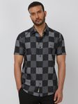 Black Large Check Slim Fit Casual Shirt