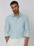 Turquoise Candy Stripe Stretch Slim Fit Casual Shirt