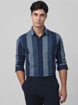 Navy Broad Stripe Slim Fit Casual Shirt