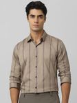 Khaki Satin Stripe Slim Fit Casual Shirt