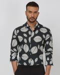 Dark Green Leaf Print Slim Fit Casual Shirt