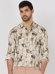 Beige Digital Print Slim Fit Casual Shirt