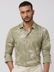 Light Olive Floral Print Slim Fit Casual Shirt